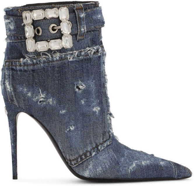 Dolce  Gabbana embellished patchwork-denim ankle boots Blue