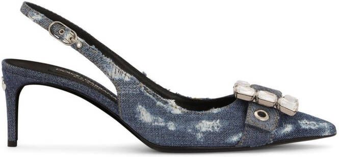 Dolce  Gabbana 60mm patchwork-denim slingback pumps Blue