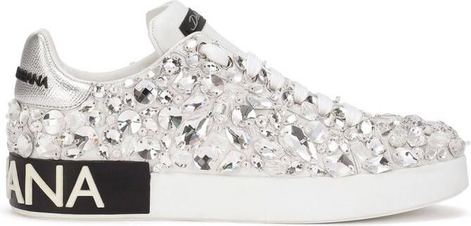 Dolce  Gabbana Portofino embroidered leather sneakers White