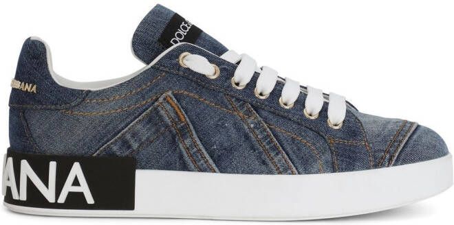 Dolce  Gabbana Portofino logo-tag leather sneakers Blue
