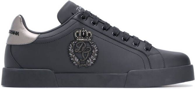 Dolce  Gabbana Portofino crown-patch leather sneakers Black