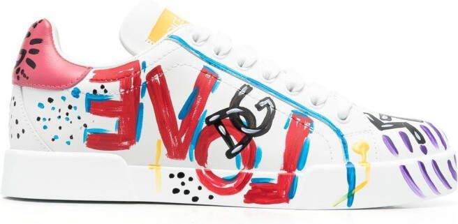 Dolce  Gabbana Portofino painted leather sneakers White