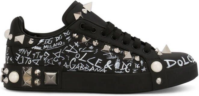 Dolce  Gabbana Portofino spike-stud low-top sneakers Black