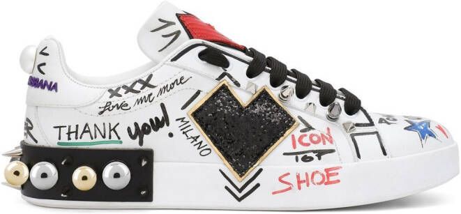 Dolce  Gabbana Portofino patch-detail leather sneakers White
