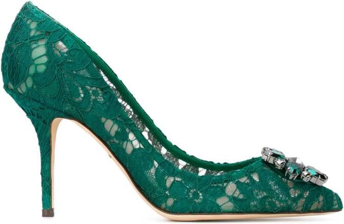 Dolce  Gabbana Rainbow Lace 90mm brooch-detail pumps Green