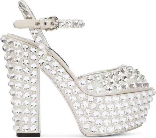Dolce  Gabbana 130mm rhinestone-embellished platform pumps White