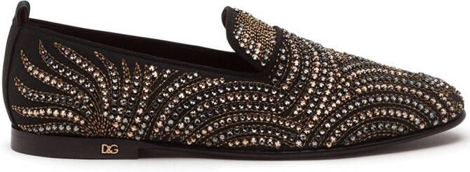 Dolce  Gabbana crystal-embellished velvet slippers Black