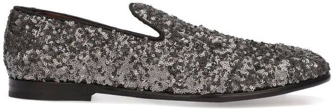 Dolce  Gabbana sequin-embellished leather slippers Black