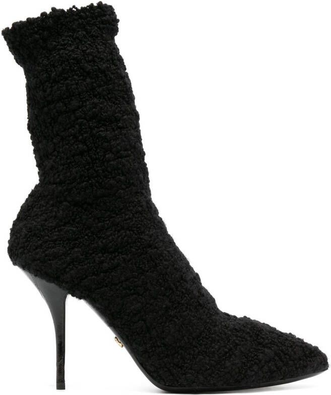 Dolce  Gabbana shearling stiletto heel boots Black