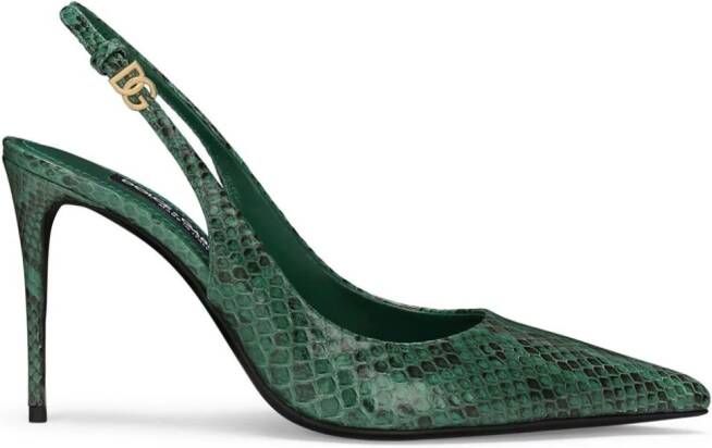 Dolce  Gabbana 90mm Lollo snakeskin-effect slingback pumps Green
