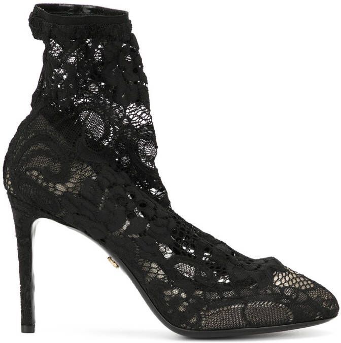 Dolce  Gabbana stretch lace boots Black