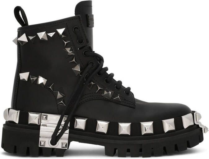 Dolce  Gabbana studded leather combat boots Black