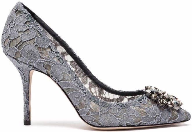 Dolce  Gabbana Taormina-lace crystal-embellished pumps Grey
