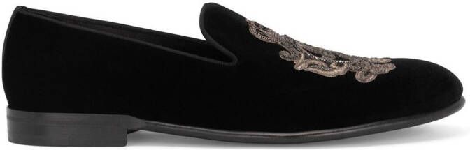 Dolce  Gabbana embroidered velvet slippers Black
