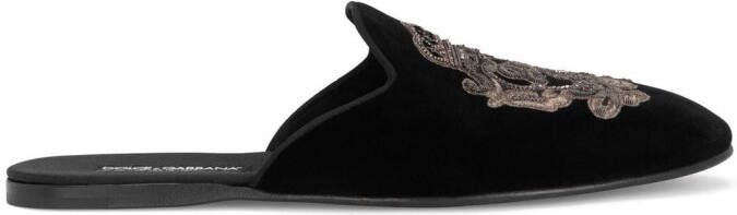 Dolce  Gabbana embroidered velvet slippers Black