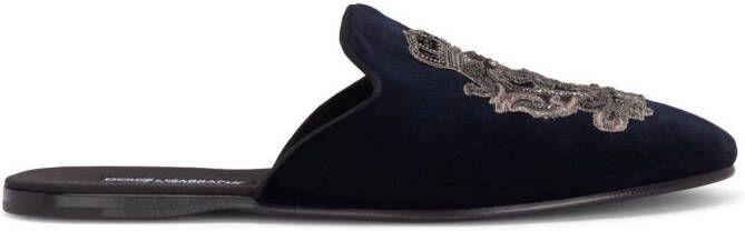 Dolce  Gabbana embroidered velvet slippers Black