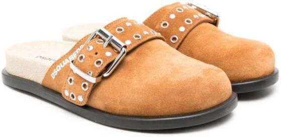 DSQUARED2 KIDS buckle-detailed suede mules Brown