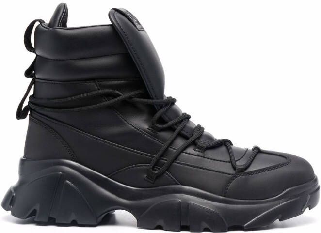 Ea7 Emporio Armani chunky leather lace-up boots Black