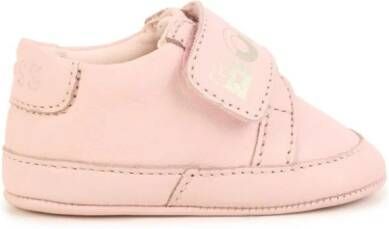 BOSS Kidswear logo-lettering leather slippers Pink
