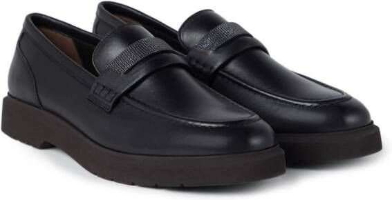 Brunello Cucinelli crystal-embellished leather loafers Black