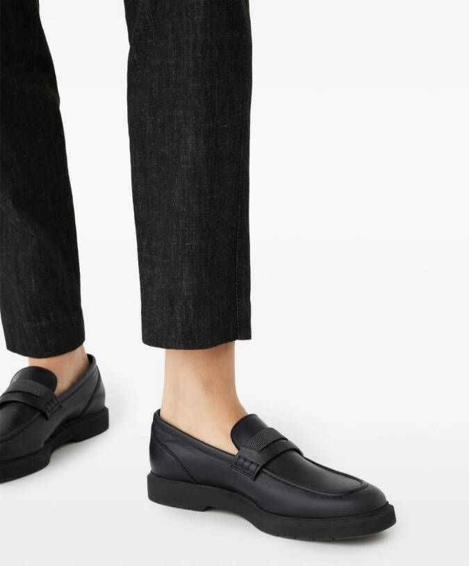 Brunello Cucinelli crystal-embellished leather loafers Black