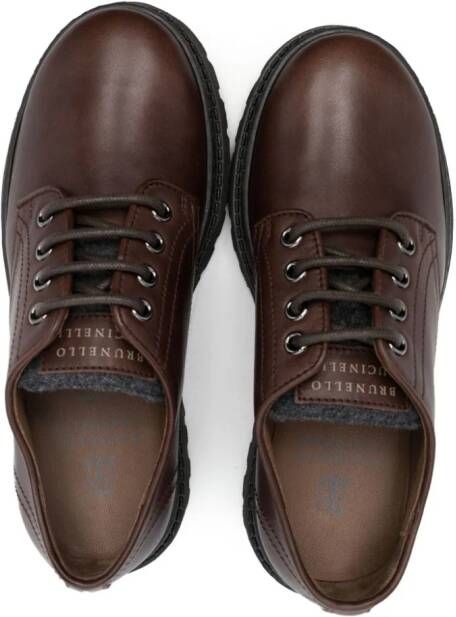 Brunello Cucinelli Kids logo-patch leather loafers Brown