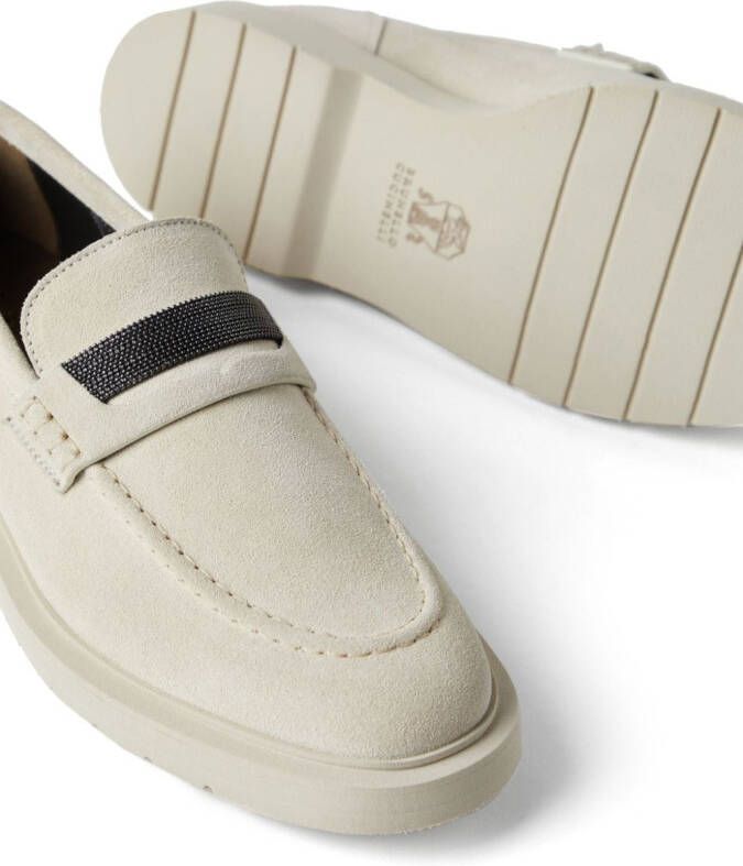 Brunello Cucinelli leather suede loafers White