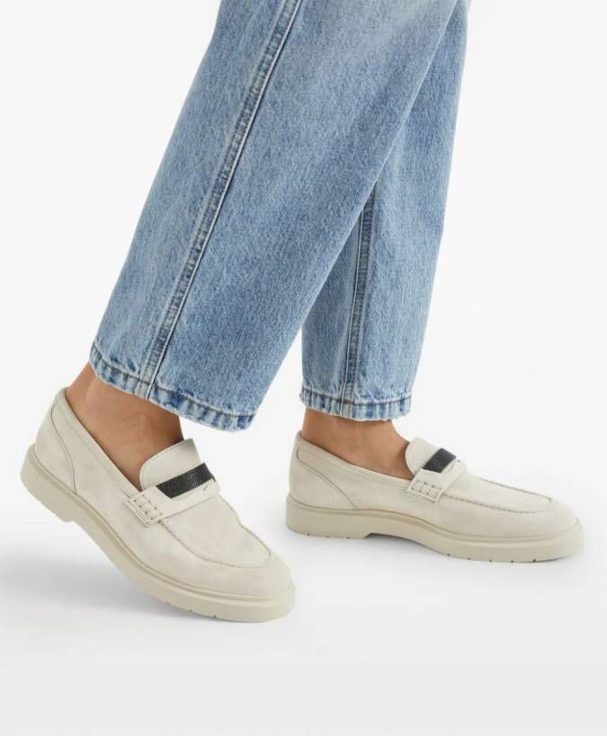 Brunello Cucinelli leather suede loafers White