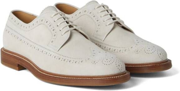 Brunello Cucinelli perforated-embellished suede derby shoes White