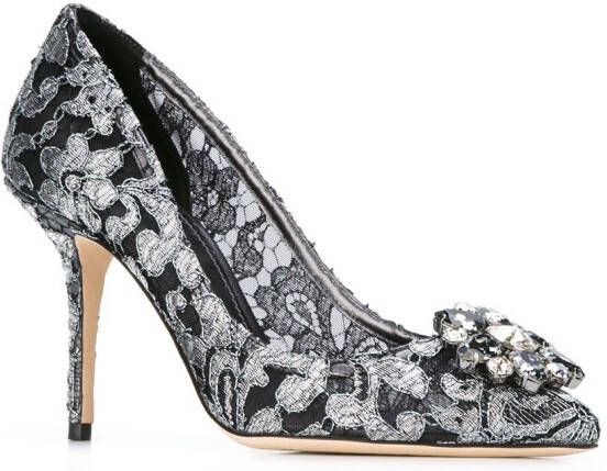 Dolce  Gabbana Rainbow Lace 90mm brooch-detail pumps Black - Picture 1