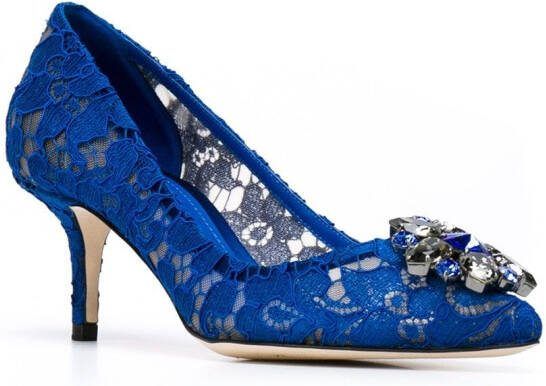 Dolce  Gabbana Rainbow Lace 60mm brooch-detail pumps Blue - Picture 1