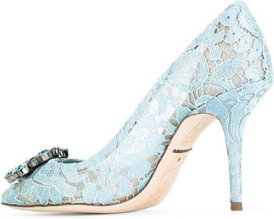 Dolce  Gabbana 90mm Rainbow Lace brooch-detail pumps Blue - Picture 1