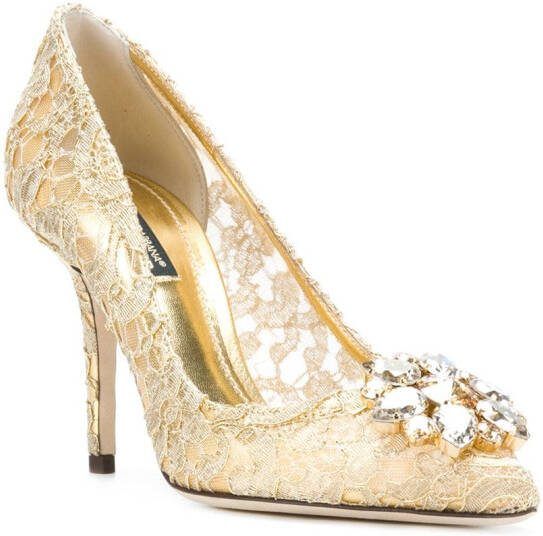Dolce  Gabbana 90mm lace rainbow pumps Gold - Picture 1
