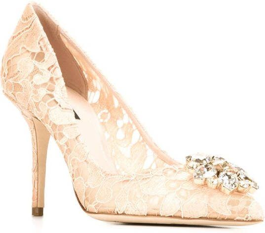 Dolce  Gabbana Rainbow Lace 90mm brooch-detail pumps Neutrals - Picture 1