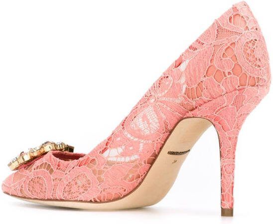 Dolce  Gabbana 90mm Lace Rainbow brooch-detail pumps Pink - Picture 1
