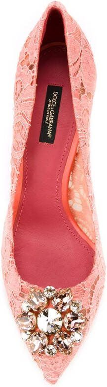 Dolce  Gabbana 90mm Lace Rainbow brooch-detail pumps Pink - Picture 2