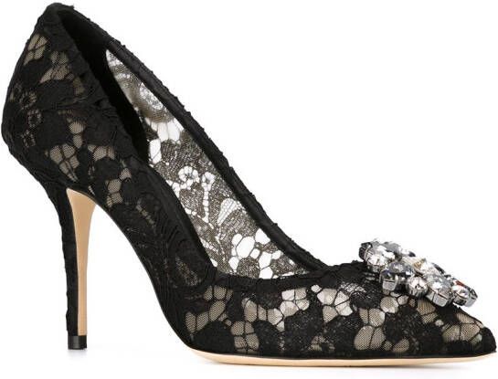 Dolce  Gabbana Rainbow Lace 90mm brooch-detail pumps Black - Picture 1