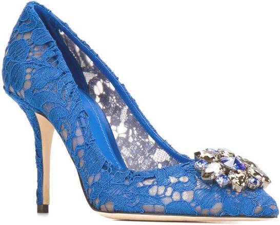 Dolce  Gabbana Rainbow Lace 90mm brooch-detail pumps Blue - Picture 1