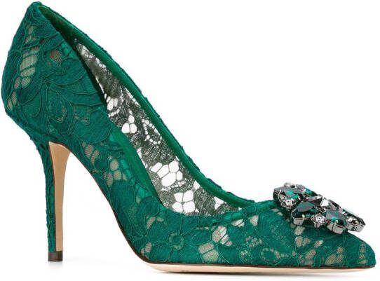 Dolce  Gabbana Rainbow Lace 90mm brooch-detail pumps Green - Picture 1