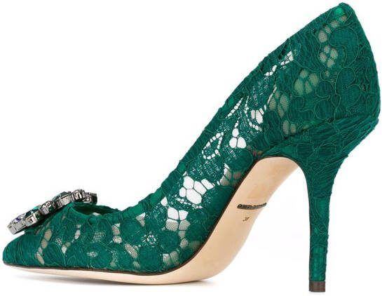 Dolce  Gabbana Rainbow Lace 90mm brooch-detail pumps Green - Picture 2
