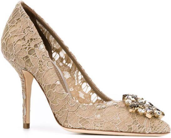 Dolce  Gabbana Rainbow Lace 90mm brooch-detail pumps Brown - Picture 1