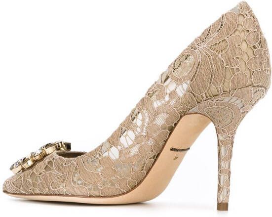 Dolce  Gabbana Rainbow Lace 90mm brooch-detail pumps Brown - Picture 2