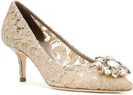 Dolce  Gabbana Rainbow Lace 60mm brooch-detail pumps Neutrals - Picture 1