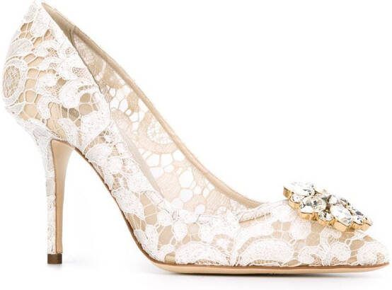 Dolce  Gabbana Taormina-lace crystal-embellished pumps White - Picture 1