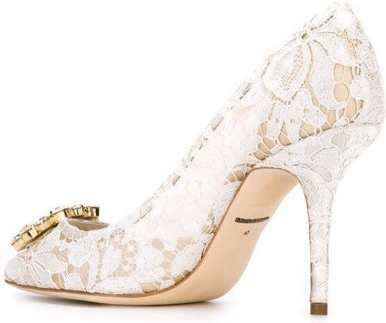 Dolce  Gabbana Taormina-lace crystal-embellished pumps White - Picture 2