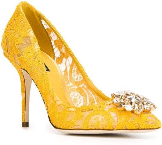 Dolce  Gabbana 90mm Rainbow Lace brooch-detail pumps Yellow - Picture 1