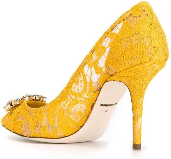 Dolce  Gabbana 90mm Rainbow Lace brooch-detail pumps Yellow - Picture 2