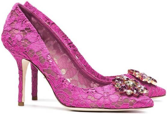 Dolce  Gabbana Taormina-lace crystal-embellished pumps Pink - Picture 2
