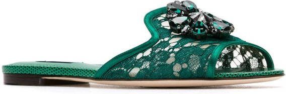 Dolce  Gabbana Rainbow Lace brooch-detail sandals Green - Picture 1