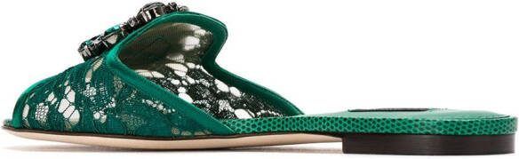 Dolce  Gabbana Rainbow Lace brooch-detail sandals Green - Picture 2